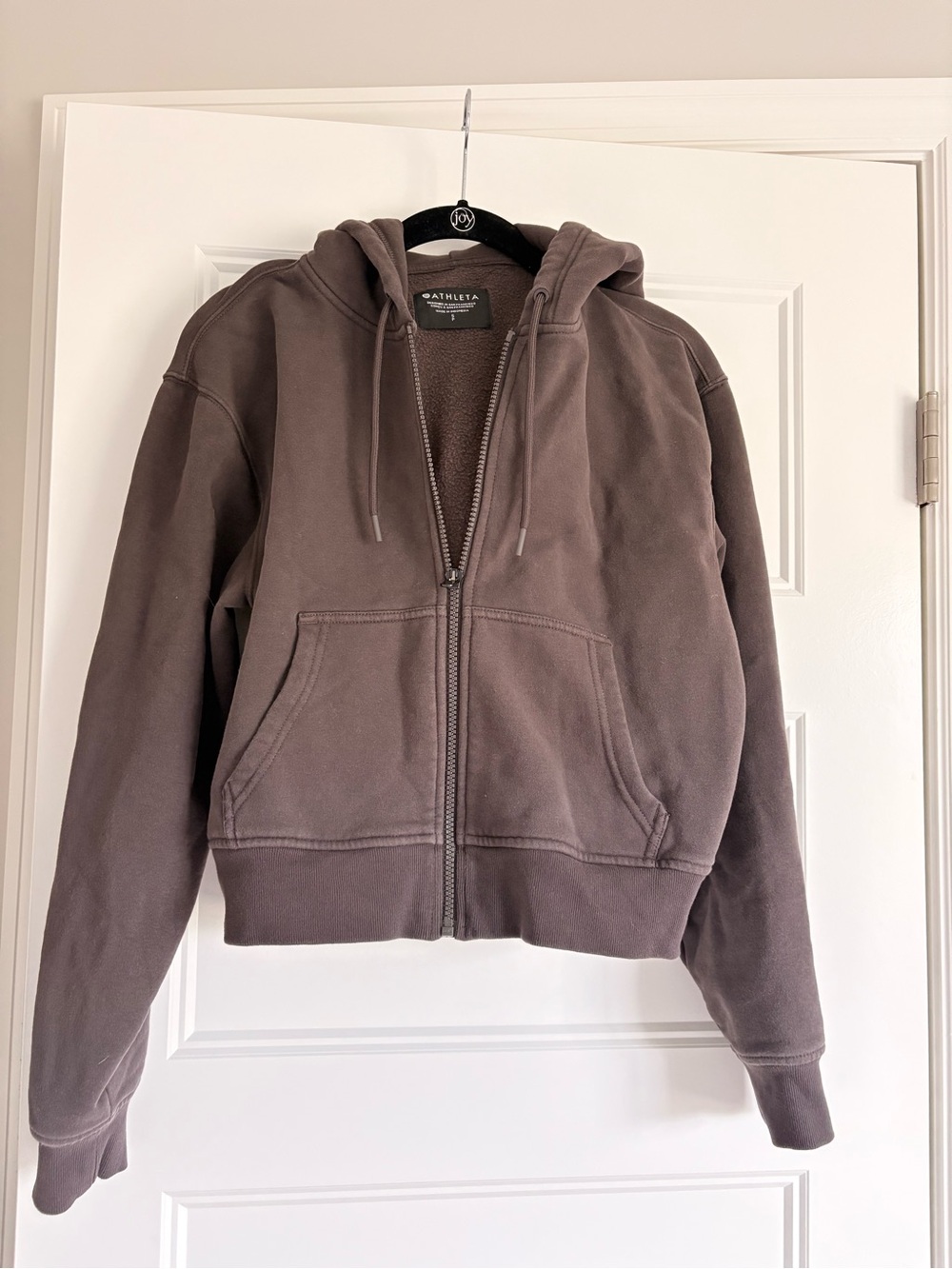 Athleta forever fleece full zip sweatshirt, brown, size small